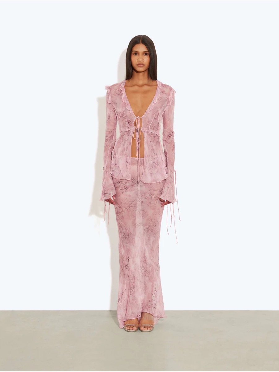 Rat & Boa Cobra Set Pink Sheer Lace Tie-Front Top And Skirt Small Medium Dress — image 4 of 8